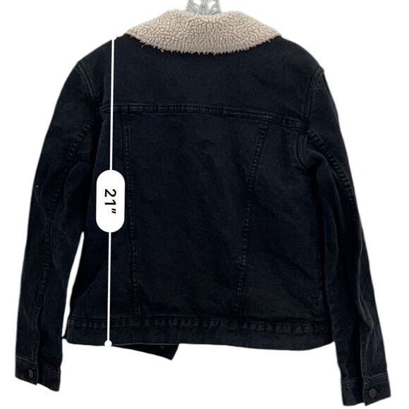 Pacsun Women’s Black Denim Jacket Size Medium Fleece Distressed Retro Boho 90s - Picture 6 of 11